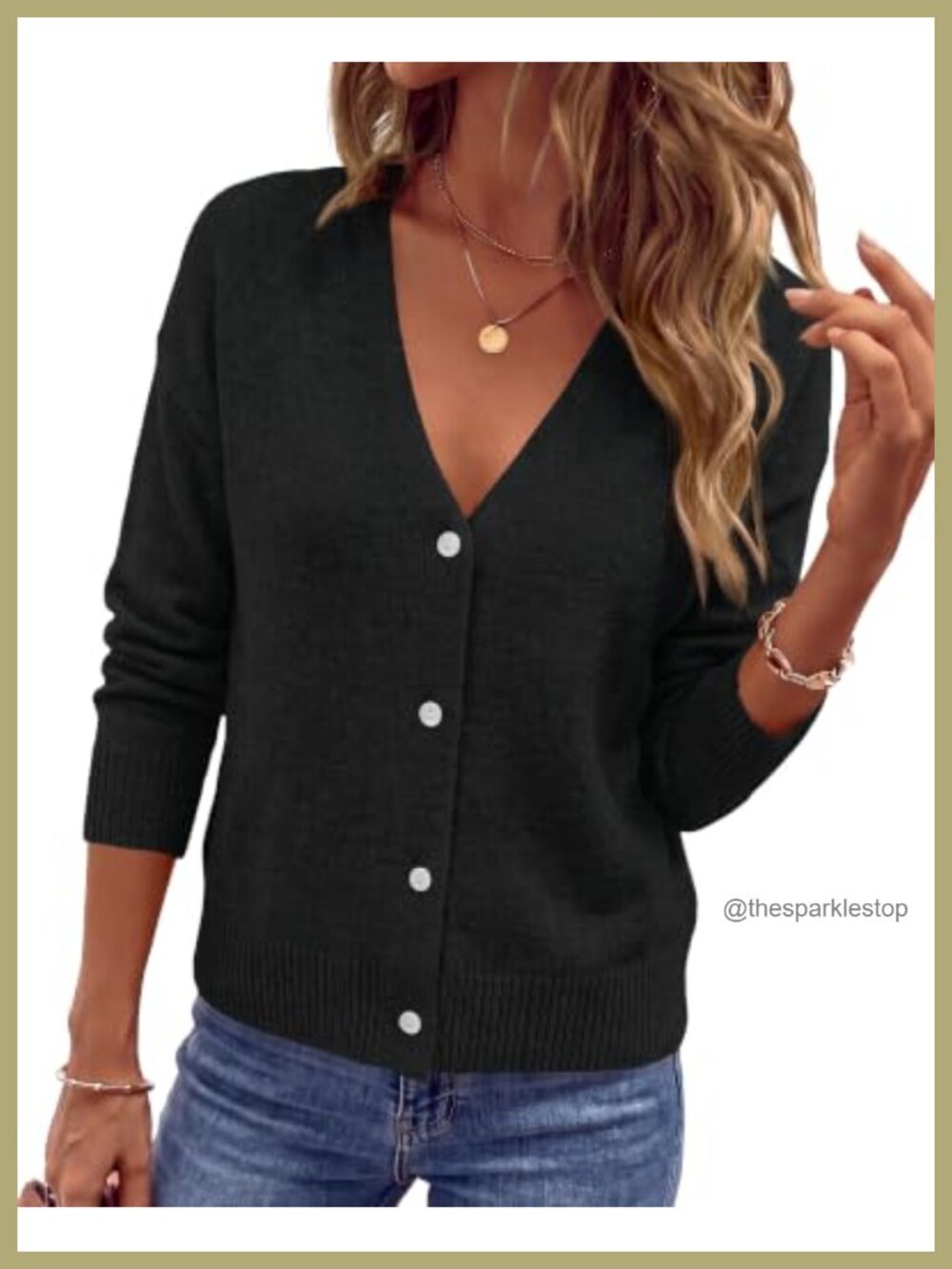 Women's V Neck Button Down Lightweight Knit Cardigan Sweater Long Sleeve